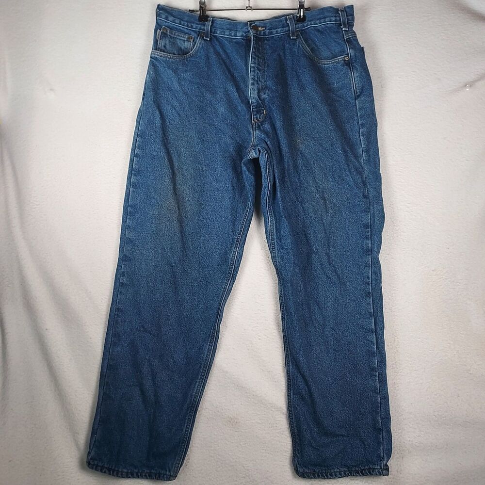 Carhartt Flannel Lined Relaxed Fit Jeans Mens 40x32 Blue Work Pants